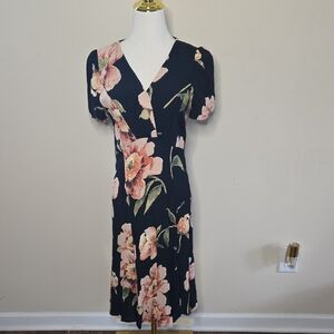 Vintage Loco Lindo Black Floral Dress 90s Inspired Waist Tie Medium Feminine